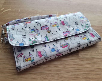 Handmade Llama Cotton Simple Clutch with Zippered Pouch - Wristlet Wallet with Card Slots - READY TO SHIP - Upside Down!