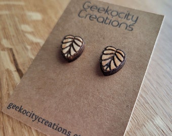 Large Leaf - Laser Cut Wooden Stud Earrings