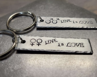 Love Is Love - LGBTQ+ Hand Stamped Aluminum Key Chain Fob - Love Wins!