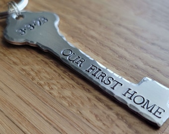 Our First Home - Hand Stamped Aluminum Key Chain Fob for New First Time Homeowner