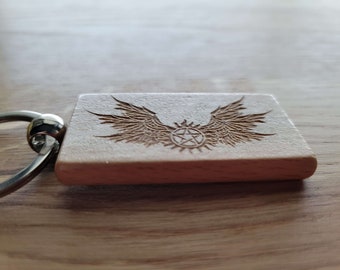 Anti-Possession Symbol Wings - Laser Engraved Wooden Keychain