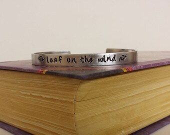 Leaf on the Wind - Hand Stamped Aluminum Bracelet Cuff