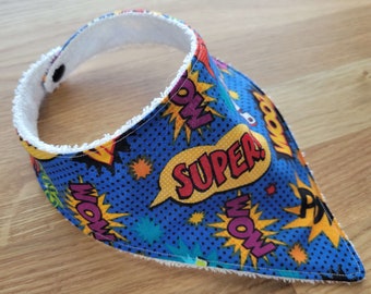 Baby Comic Action Geek Cotton Bibdana - Bandana Bib - Superhero - Baby Shower Gift - Baby Girl or Boy - Baby and Toddler Sizes