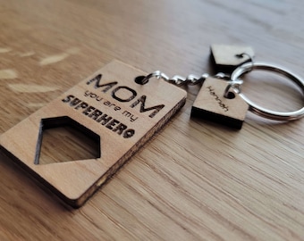 Mom - You are my SUPERHERO -  Laser Engraved Wooden Keychain - New Mother - Grandma - Nana - Aunt