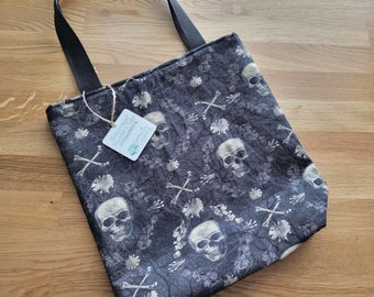 Bottomless Traveler's Tote - Handmade Skulls & Roses Cotton Canvas Tote Bag - READY TO SHIP