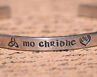 Mo Chridhe - My Heart - Scottish Gaelic Hand Stamped Aluminum Bracelet Cuff