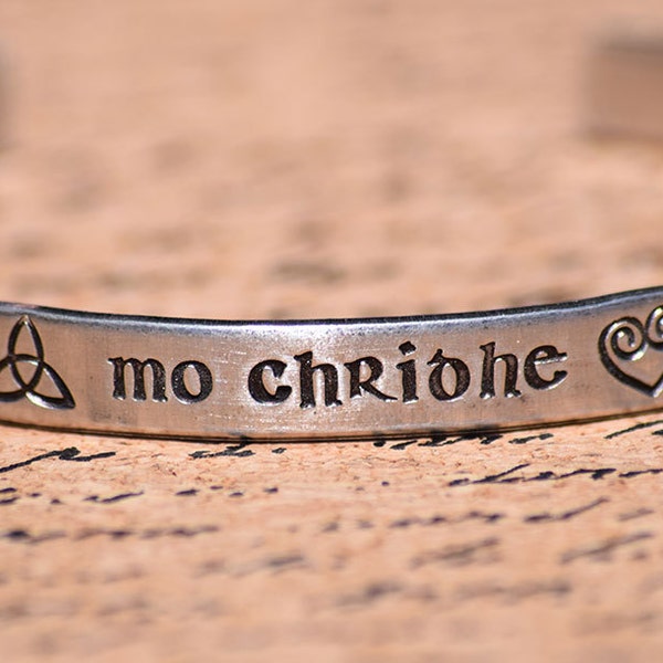 Mo Chridhe - My Heart - Scottish Gaelic Hand Stamped Aluminum Bracelet Cuff