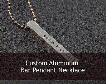 Custom Hand Stamped Aluminum Bar Pendant Necklace - Personalized Jewelry