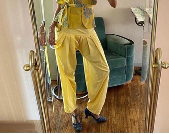 1940s Silky Rayon Yellow Harem Trousers