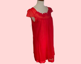 1960s 70s Red Babydoll Negligee Nightgown