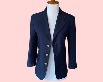 Vintage Fitted Navy Blazer with Gold Buttons