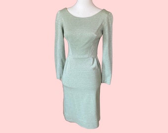 1950s 60s Lurex Mint Green Bodycon Shimmer Dress