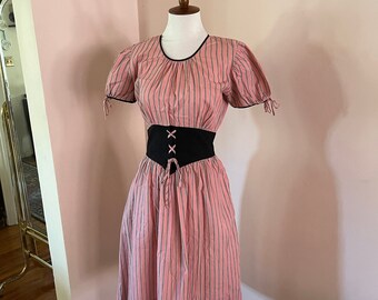 1940s Striped Cotton Dress with Lace-up Waist