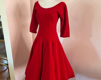 1950s Red Velvet Princess Party Dress Sm/Med