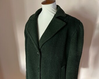 1930s 40s Hunter Green Wool Coat Broad Shoulders