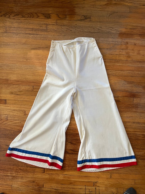 1930s  Cotton Linen Beach Pajamas Wide Leg Chevro… - image 7