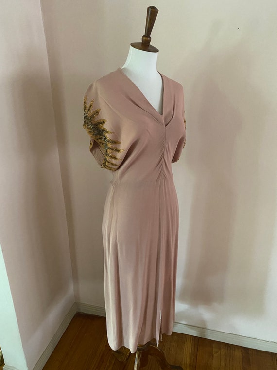 1940s Mauve Rayon Crepe Sequin Starburst Cocktail