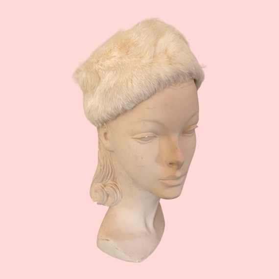 1950s 60s White Rabbit Fur Pillbox Hat Saks Fifth… - image 2