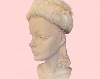 1950s 60s White Rabbit Fur Pillbox Hat Saks Fifth Ave