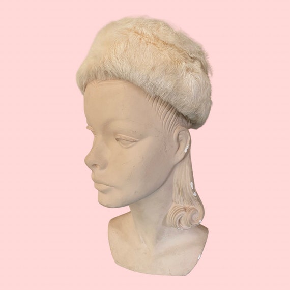 1950s 60s White Rabbit Fur Pillbox Hat Saks Fifth… - image 1