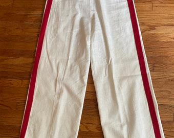 1930s White Cotton Sailor Pants Red Stripe