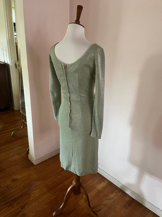 1950s 60s Lurex Mint Green Bodycon Shimmer Dress - image 5