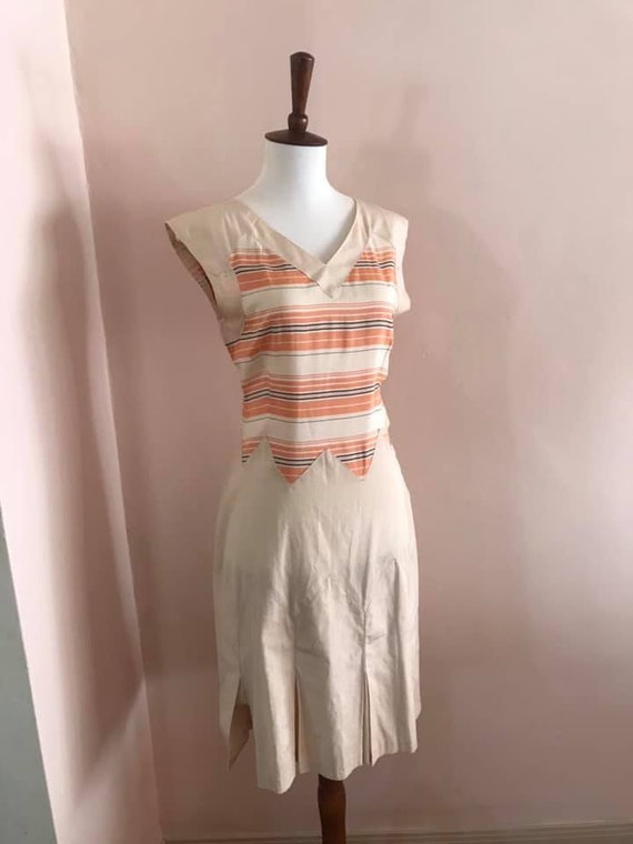1930s Art Deco Rare Silk Cotton Sports Dress Small