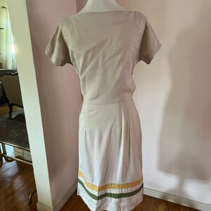 1950s 60s Linen with Lime and Yellow Stripes Wiggle Dress image 5