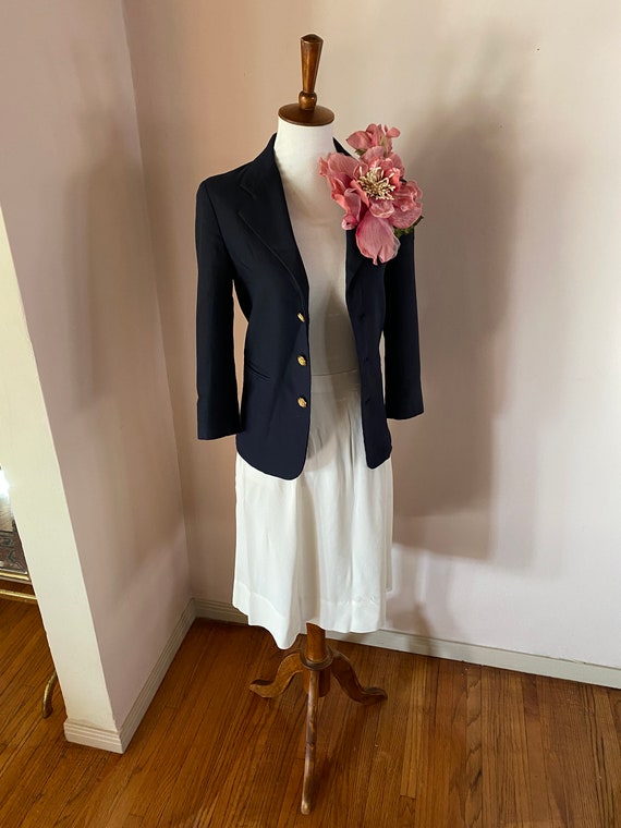 Vintage Fitted Navy Blazer with Gold Buttons - image 3