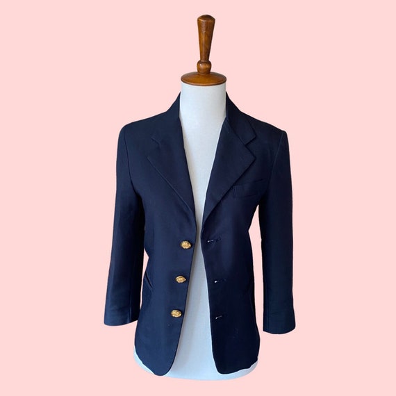 Vintage Fitted Navy Blazer with Gold Buttons - image 1