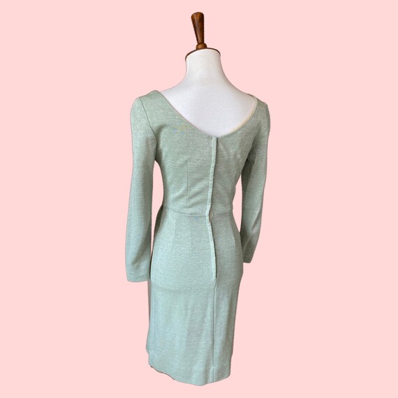 1950s 60s Lurex Mint Green Bodycon Shimmer Dress - image 2