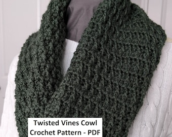 Twisted Vines Cowl Crochet Pattern - Infinity Scarf, snood - PDF download, beginner crochet