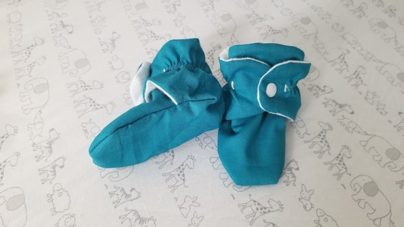 Baby Booties with Snaps, Custom Fabrics. Will not fall off Handmade. Cotton or Fleece. image 2