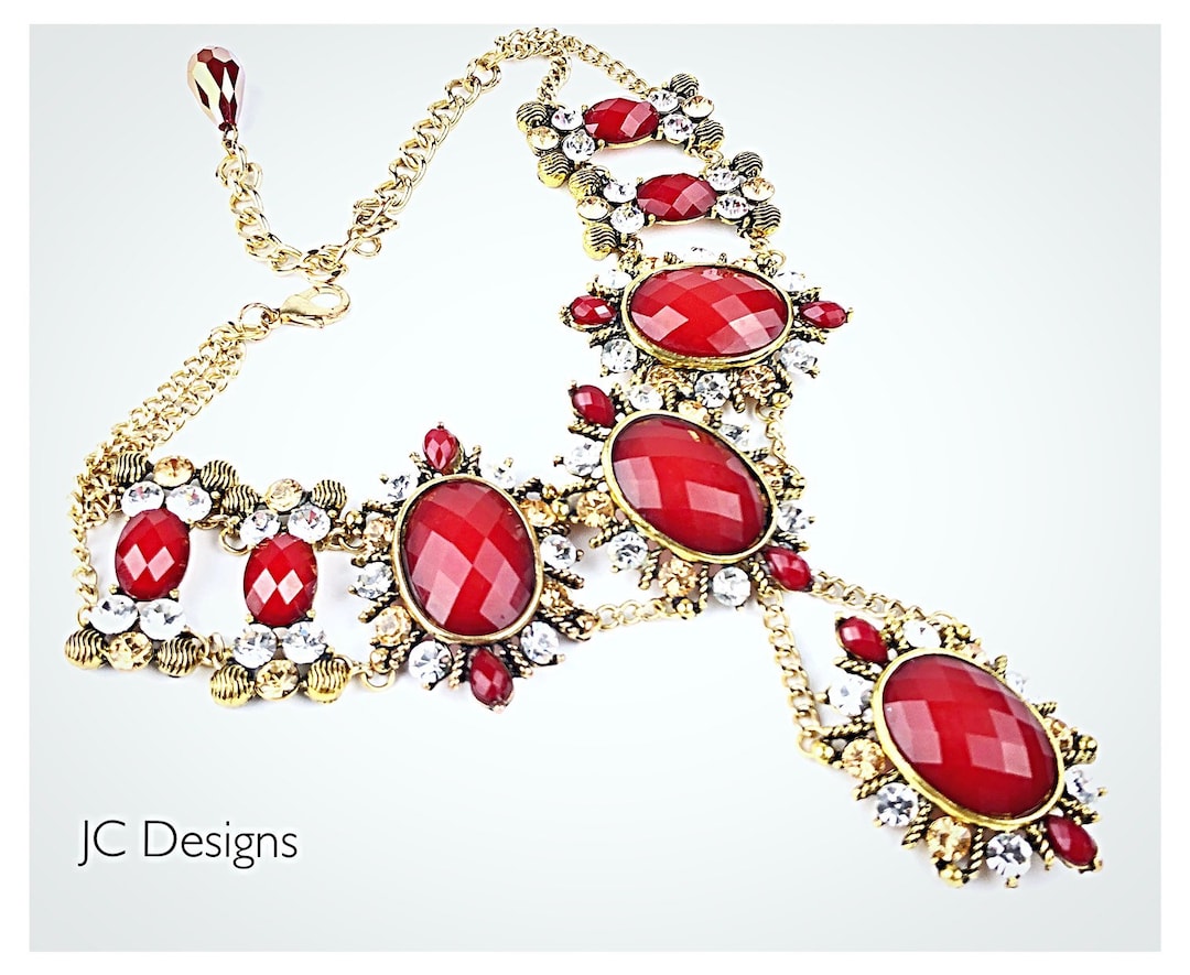 Red Choker, Victorian Choker, Gold Finish Choker, Royal Choker, Gothic ...