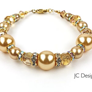 Beaded Pearl Bracelet, Swarovski Crystal Bracelet, Elegant Pearl Statement Bracelet, Crystal Bracelet, Gold Pearl Bracelet,