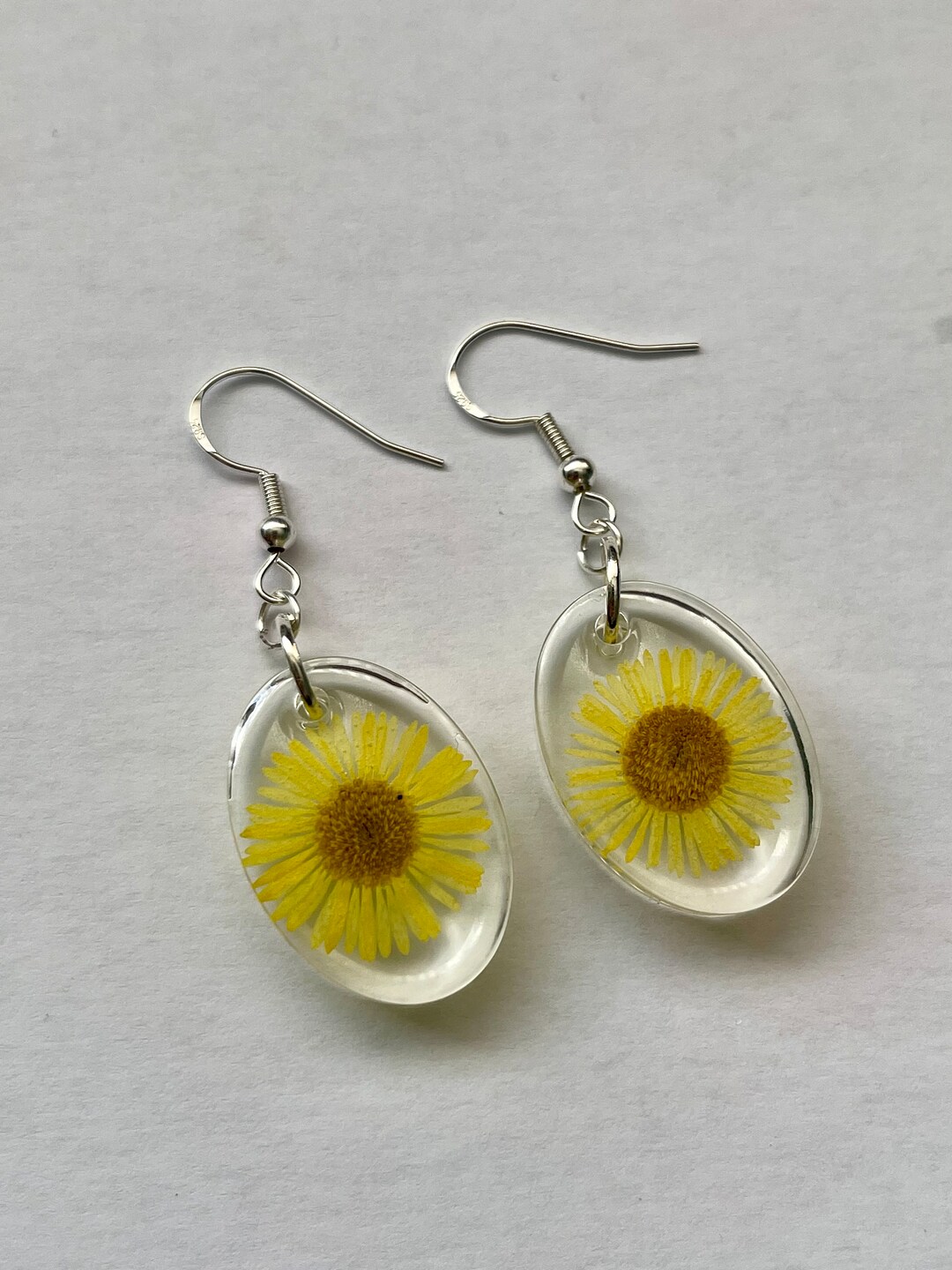 Sterling silver pressed flower teardrop earrings Clearance