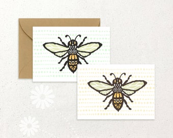 Honey Bee hand-screenprinted mini notecards, box of 6