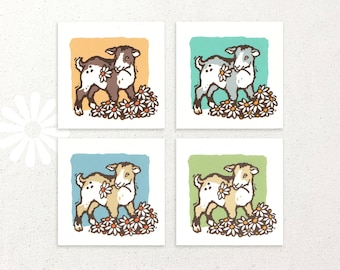 Baby Goat hand-silkscreened mini notecards / gift cards / Set of 4