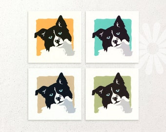 Border Collie hand-silkscreened mini notecards / gift cards / Set of 4