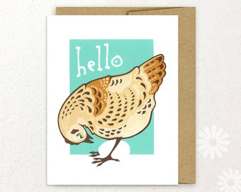 Hello Chicken hand-silkscreened notecard