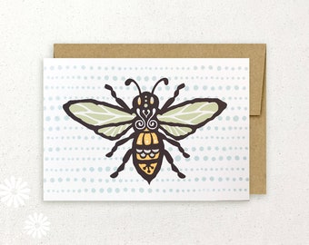 Honey Bee screen printed note card