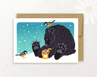 Cocoa Bear and Marshmallow Bird hand screenprinted notecard