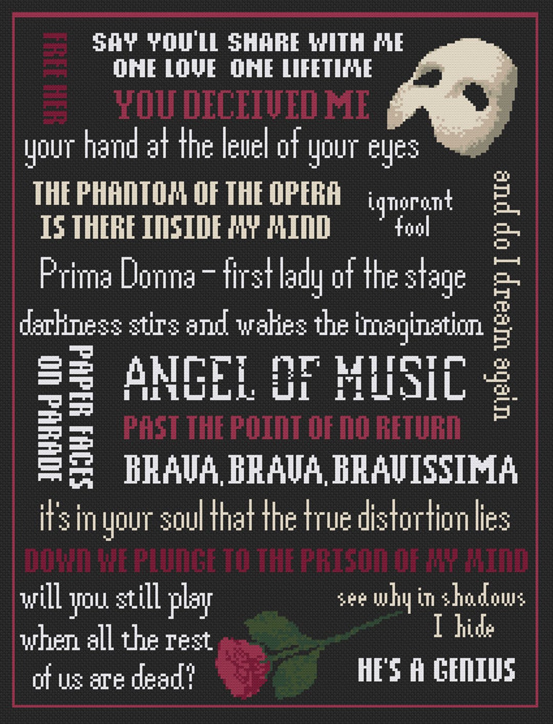 Phantom of the Opera Songs Broadway PDF Cross Stitch 