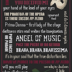 Phantom of the Opera Songs - Broadway - PDF Cross Stitch Patterns