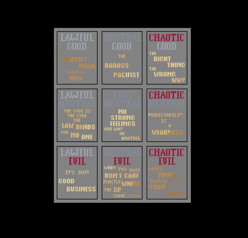 Dragons Alignment Chart Alignment Chart - D&D - PDF Cross Stitch Pattern - Etsy