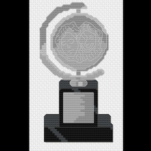 May include: A silver award trophy with a globe design and a black base.