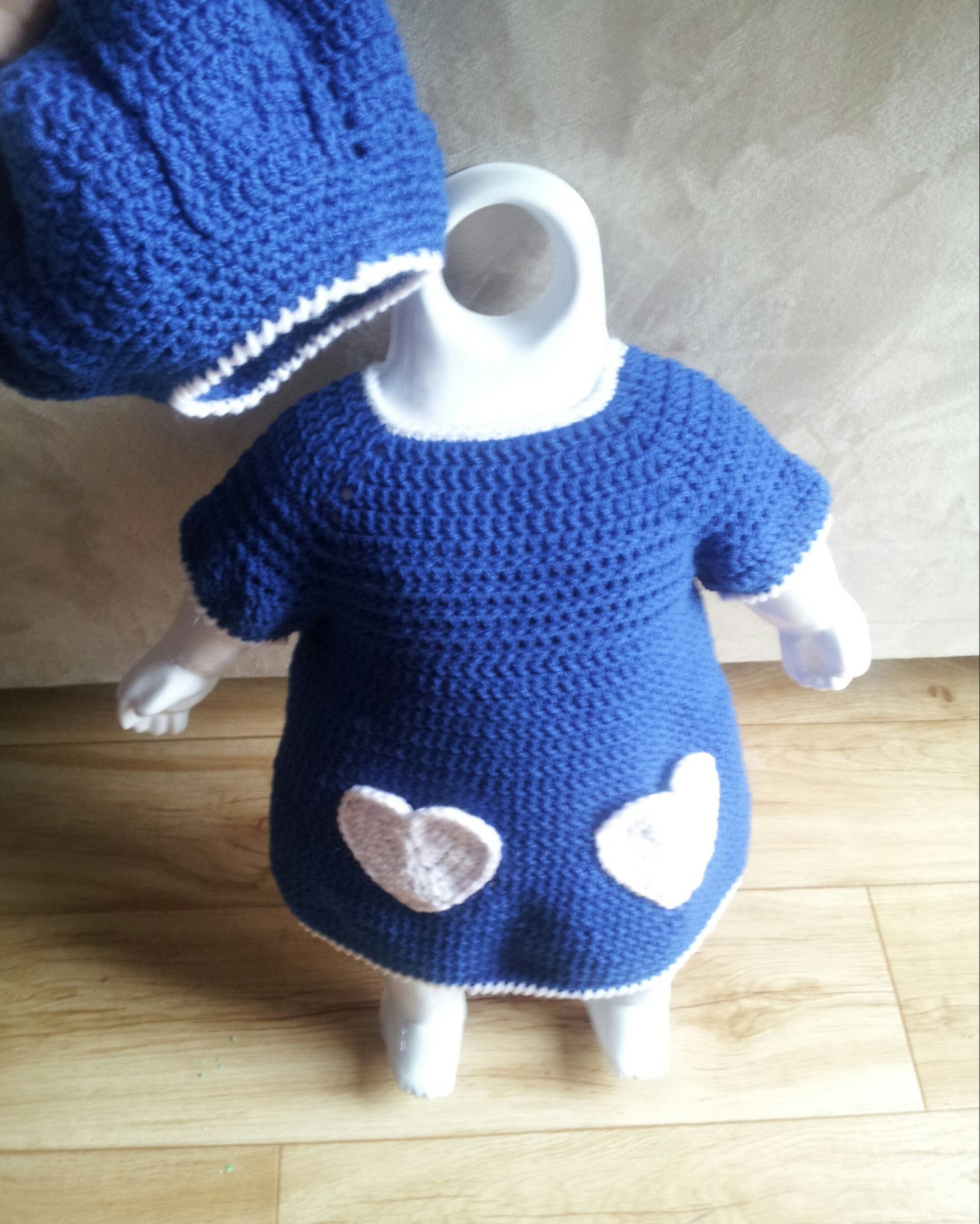 Baby Sweater Dress Crocheted With Matching Beret Etsy Canada