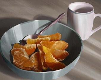 Oranges in Blue Bowl Still Life Print: Kitchen, Dining, Food Art