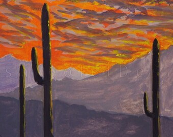 Arizona Sunset Saguaro Print: Southwest Landscape Art (8x10 inch)
