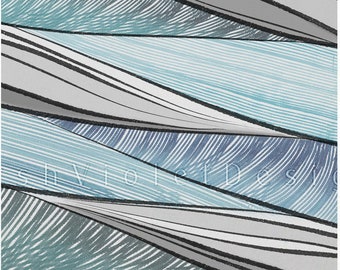 Abstract Coastal Waves Print: Blue Gray Beach Art